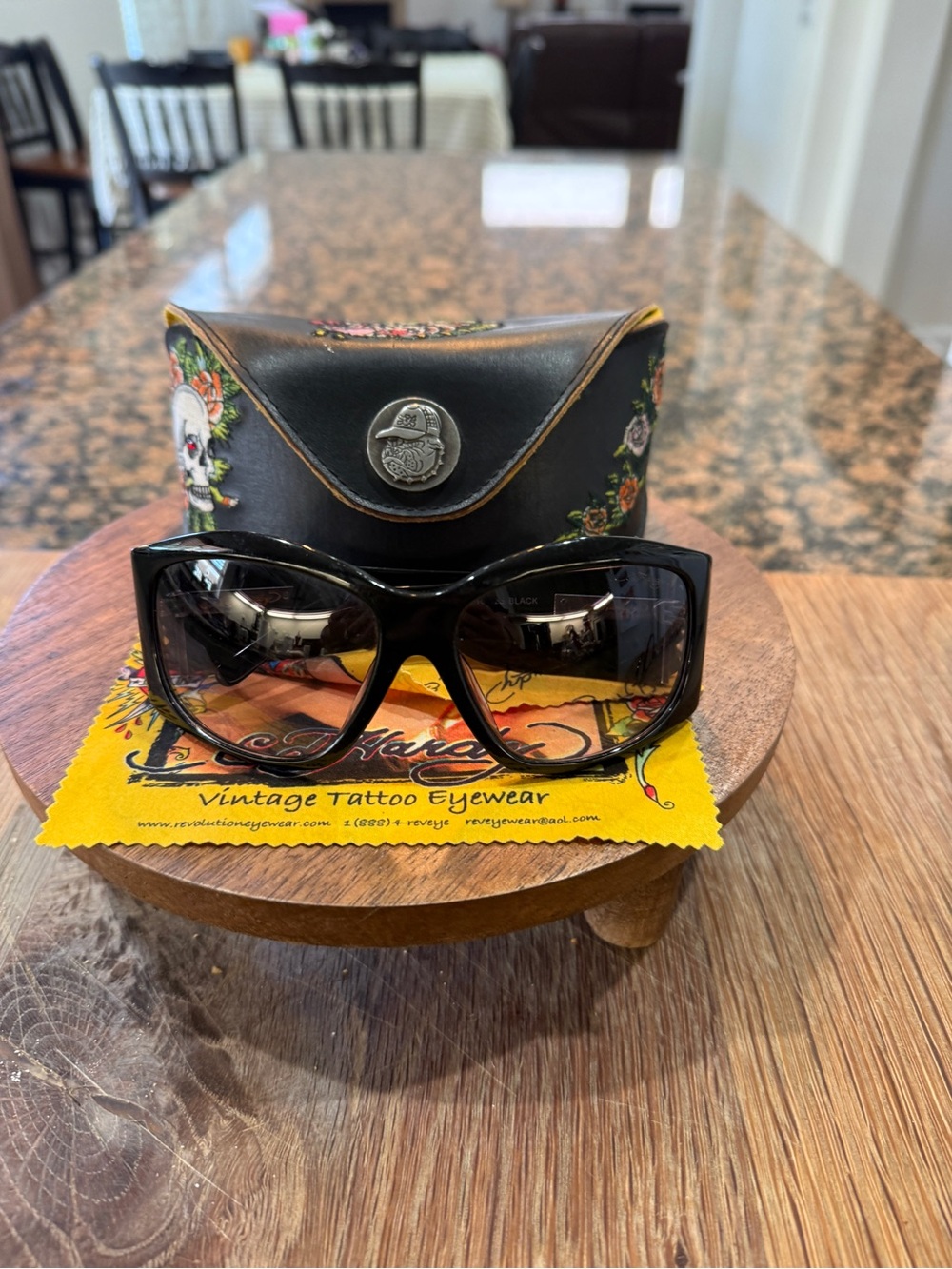 Ed Hardy Christian Audigier Rhinestone Tattoo Sunglasses and case